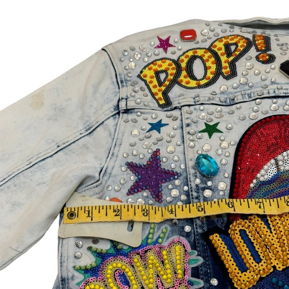 (H-223) Distressed Denim Jean Jacket Size S - Picture 13 of 16